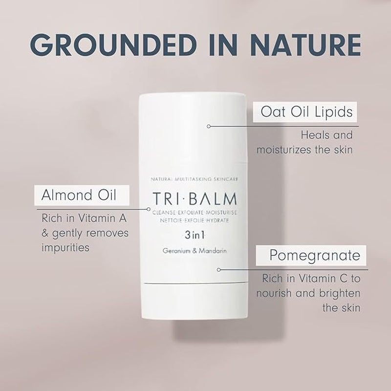 | Tri-Balm Stick 3 in 1 Facial Balm 20G | Facial Cleanser, Facial Exfoliant, & Facial Moisturize | All Natural Skin Care (0.7 Oz)