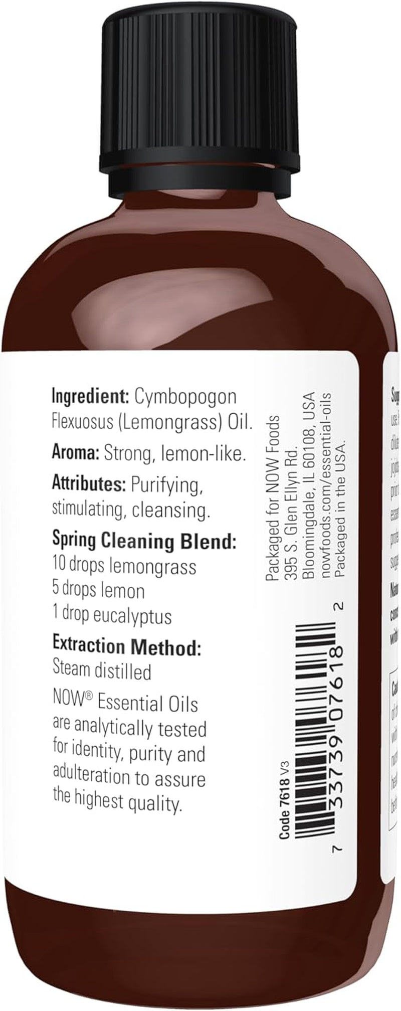 NOW Essential Oils, Lemongrass Oil, Uplifting Aromatherapy Scent, Steam Distilled, 100% Pure, Vegan, Child Resistant Cap, 4-Ounce